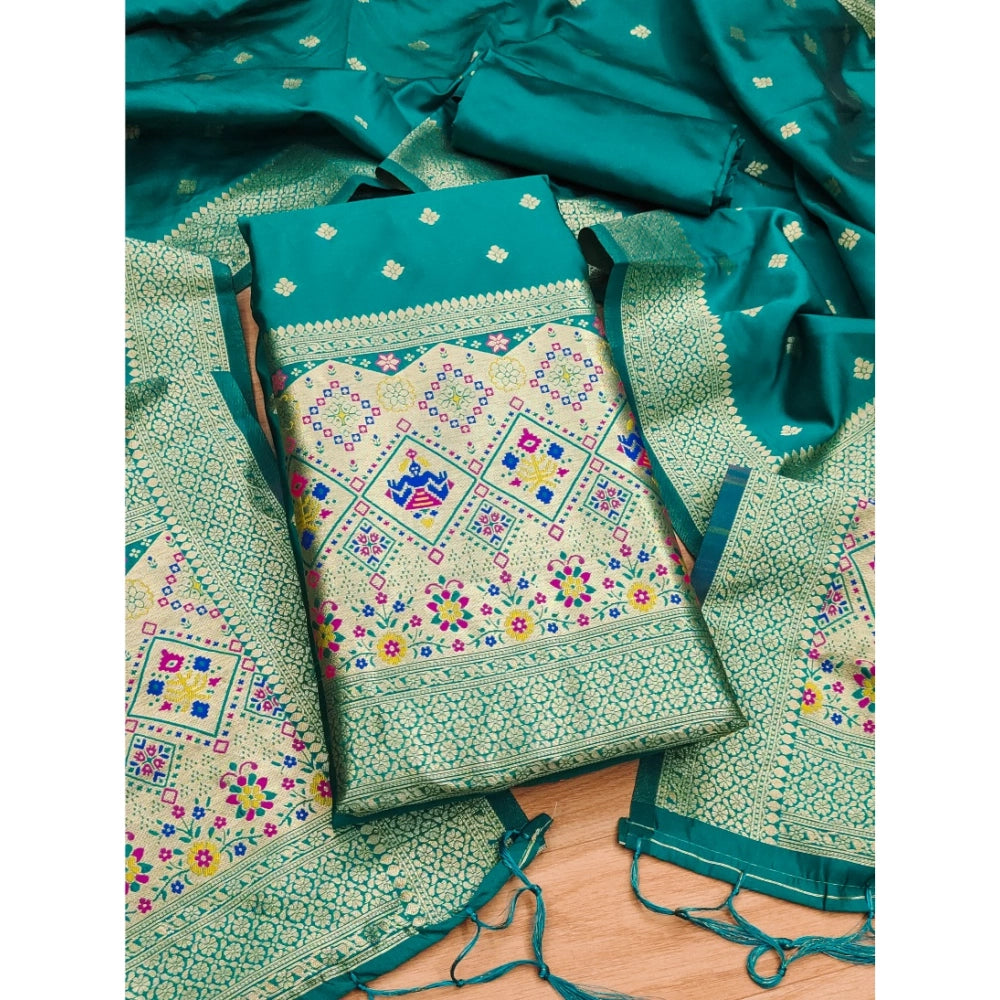 Women's Banarasi Silk Printed Unstitched Salwar Suit Material — Rama · 4_Rm