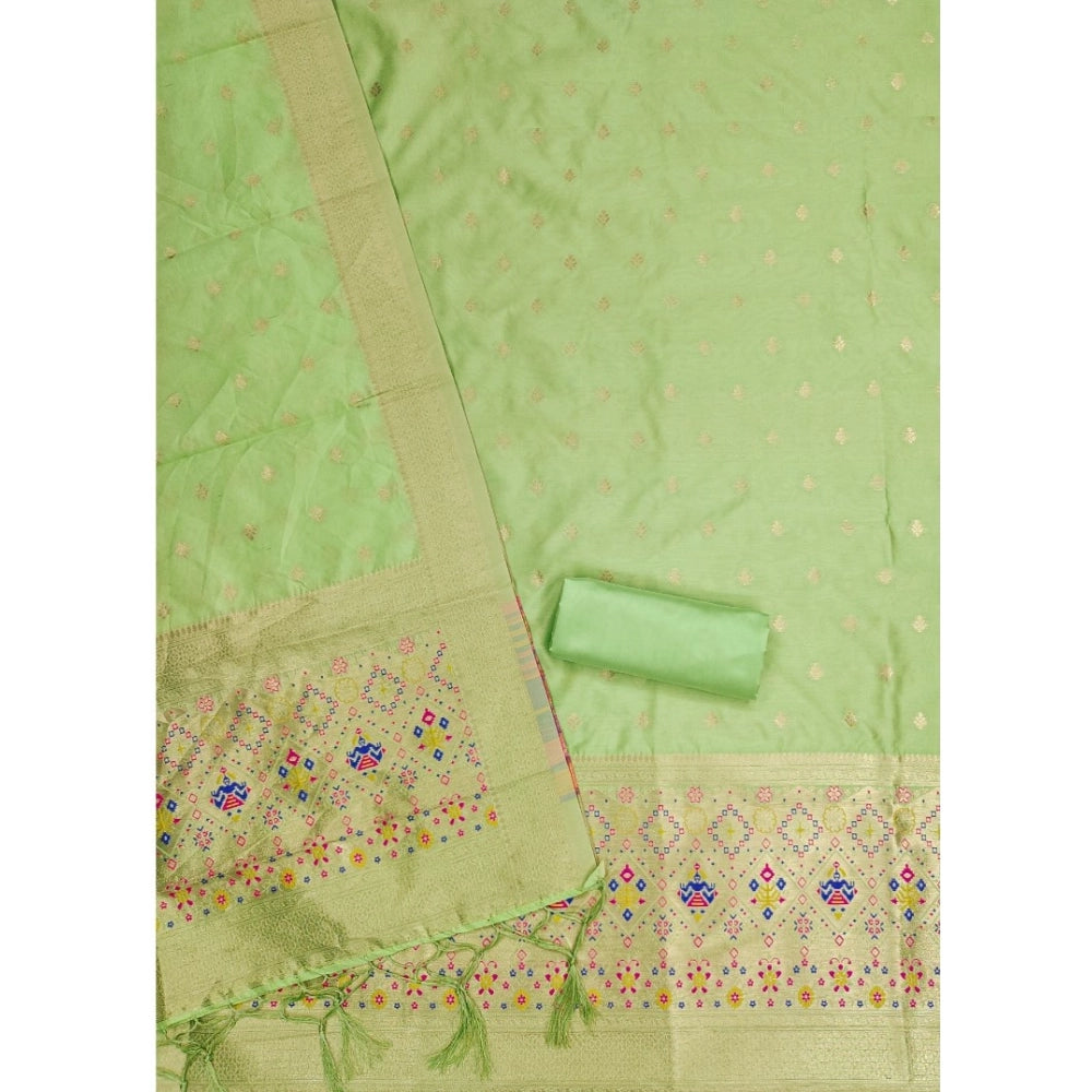 Women's Banarasi Silk Printed Unstitched Salwar Suit Material — Pista · Psta