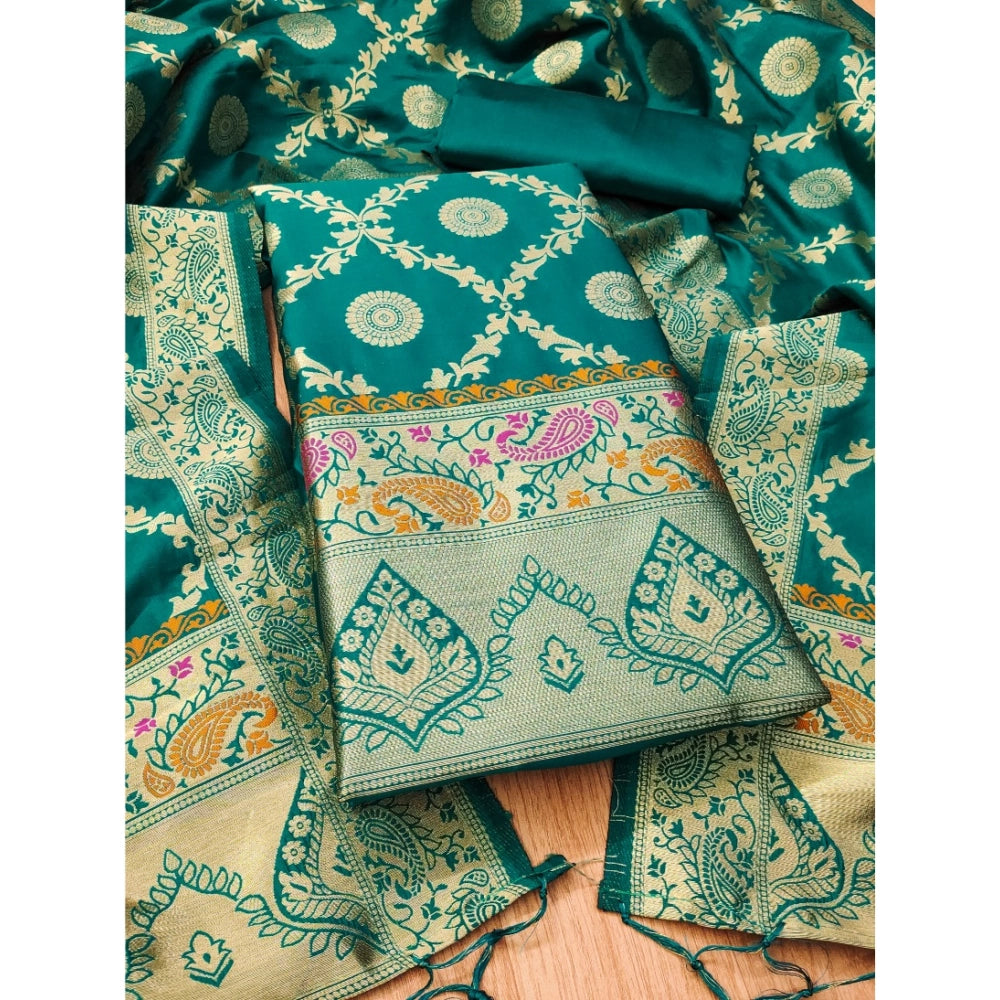 Women's Banarasi Silk Printed Unstitched Salwar Suit Material — Rama · 8_Rm