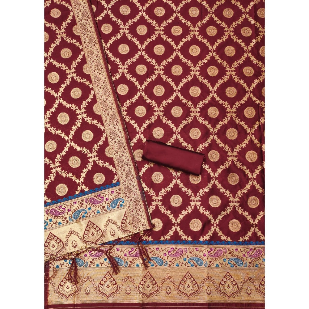 Women's Banarasi Silk Printed Unstitched Salwar Suit Material — Maroon · Mron