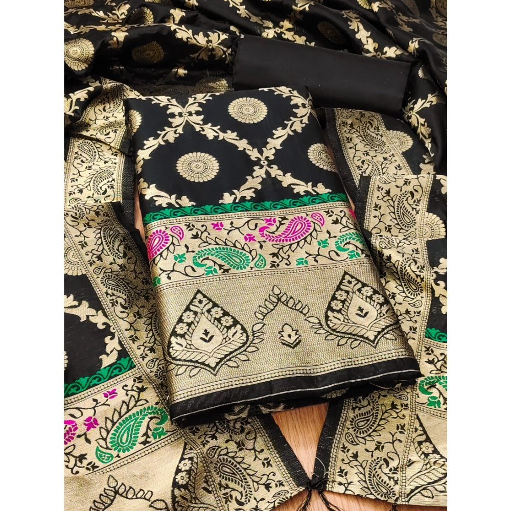 Women's Banarasi Silk Printed Unstitched Salwar Suit Material — Black · _Blk