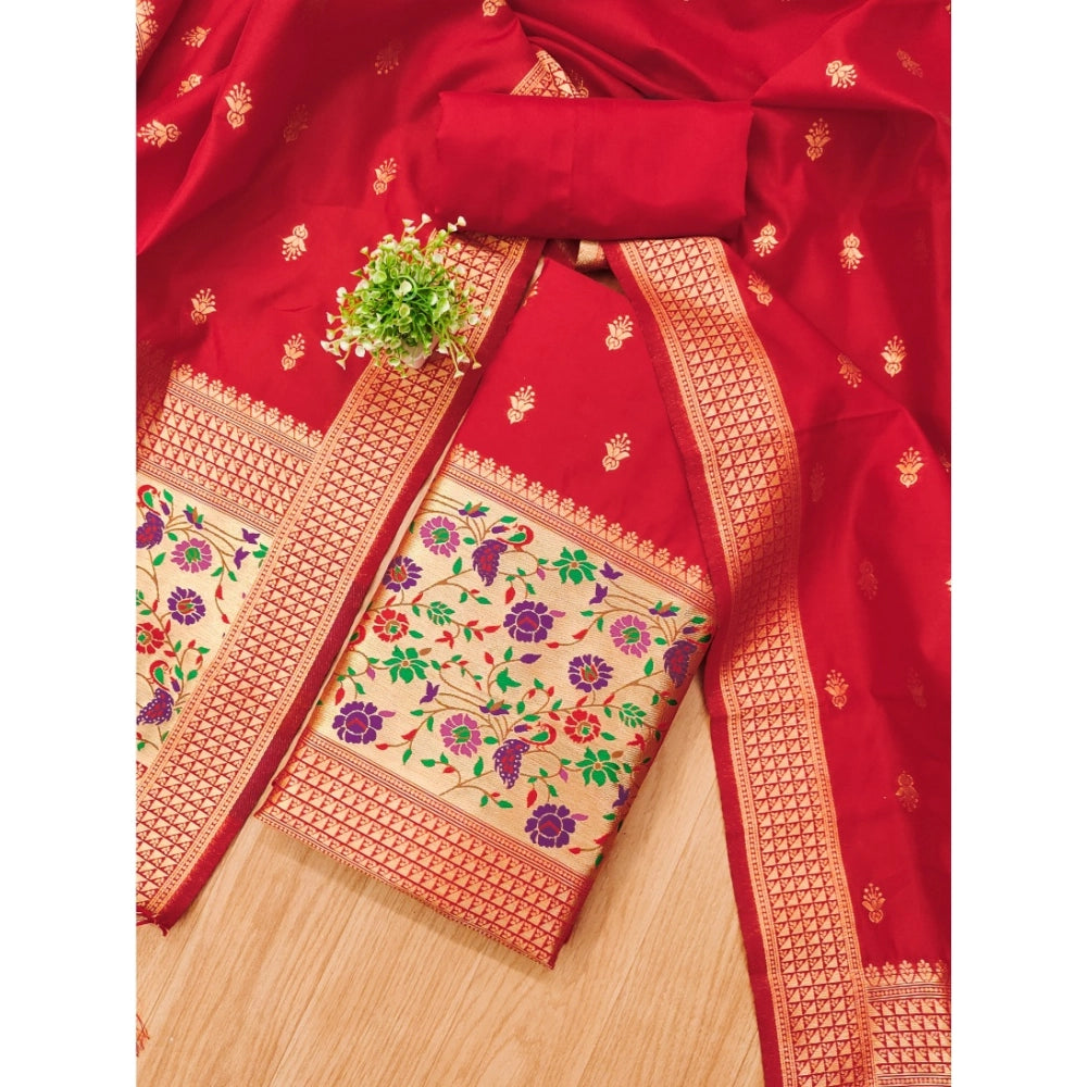 Women's Banarasi Silk Printed Unstitched Salwar Suit Material — Red · 7_Rd