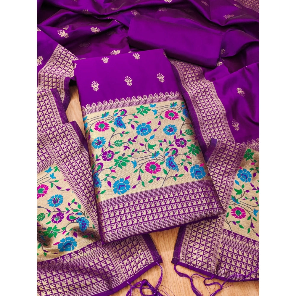 Women's Banarasi Silk Printed Unstitched Salwar Suit Material — Purple · Prle