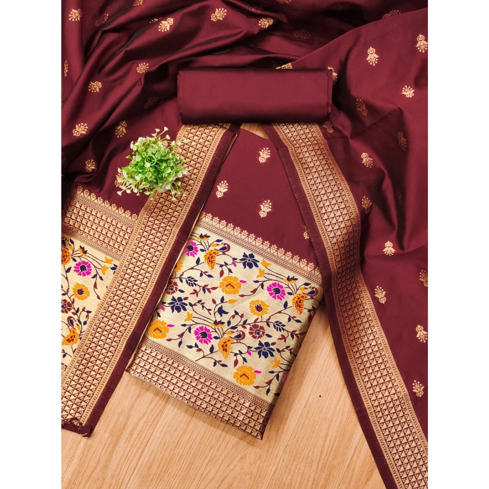 Women's Banarasi Silk Printed Unstitched Salwar Suit Material — Maroon · Mron