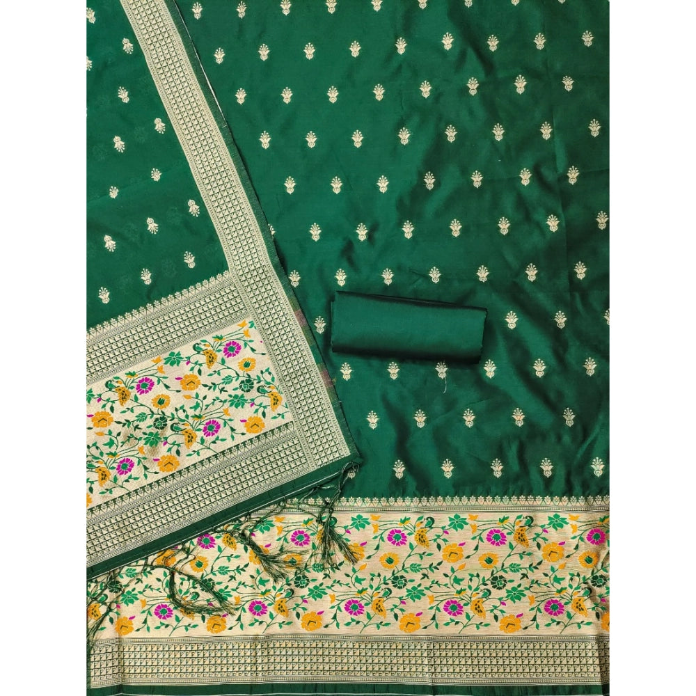 Women's Banarasi Silk Printed Unstitched Salwar Suit Material — Bottle Green · 7_BG