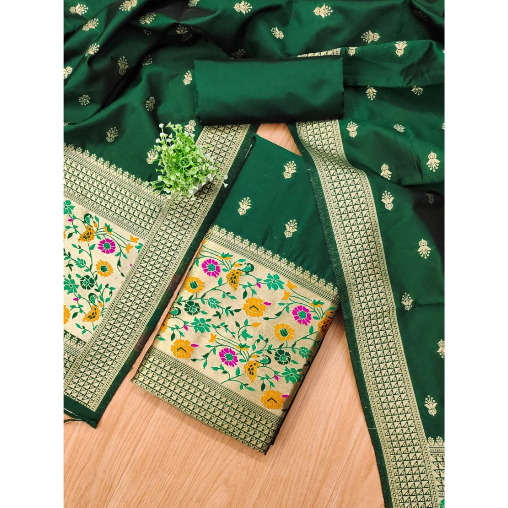 Women's Banarasi Silk Printed Unstitched Salwar Suit Material — Bottle Green · 7_BG