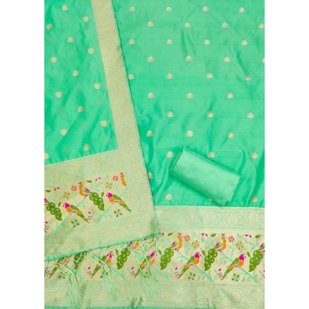 Women's Banarasi Silk Printed Unstitched Salwar Suit Material — Sea Green · SGrn