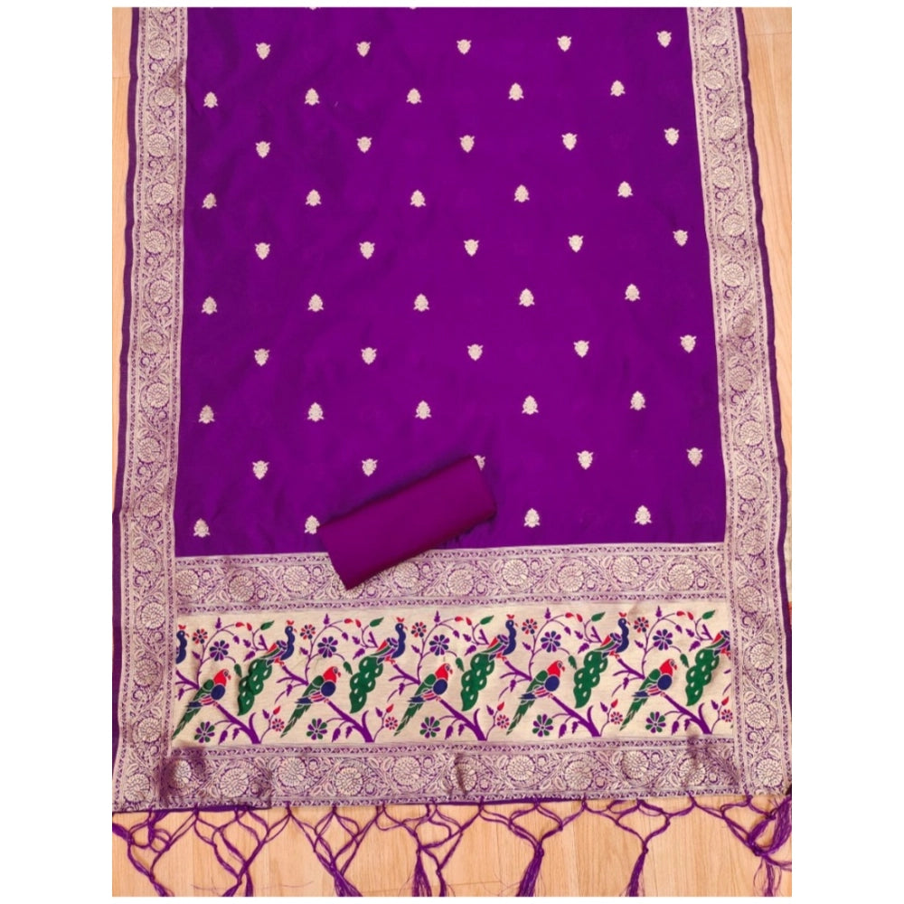 Women's Banarasi Silk Printed Unstitched Salwar Suit Material — Purple · Prle