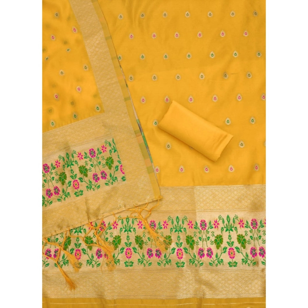 Women's Banarasi Silk Printed Unstitched Salwar Suit Material — Yellow · Ylow