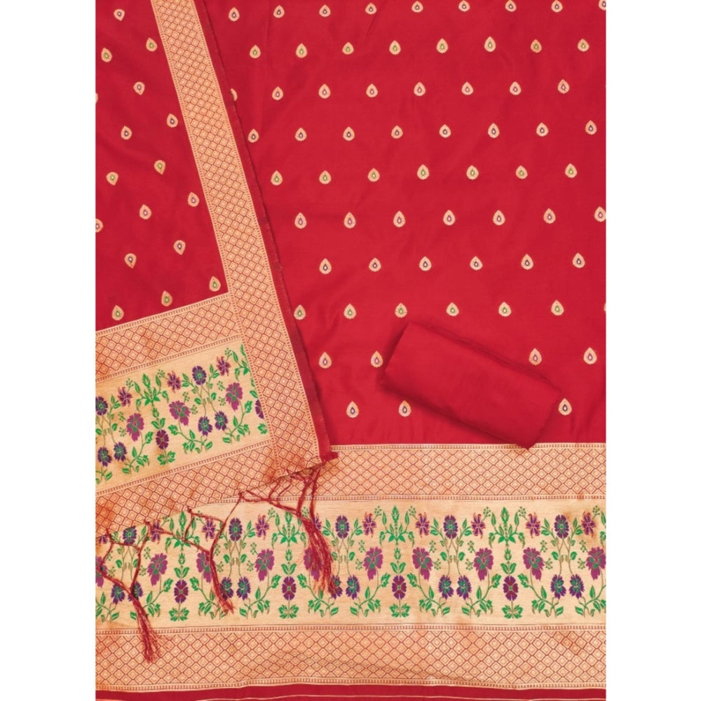 Women's Banarasi Silk Printed Unstitched Salwar Suit Material — Red · 5_Rd