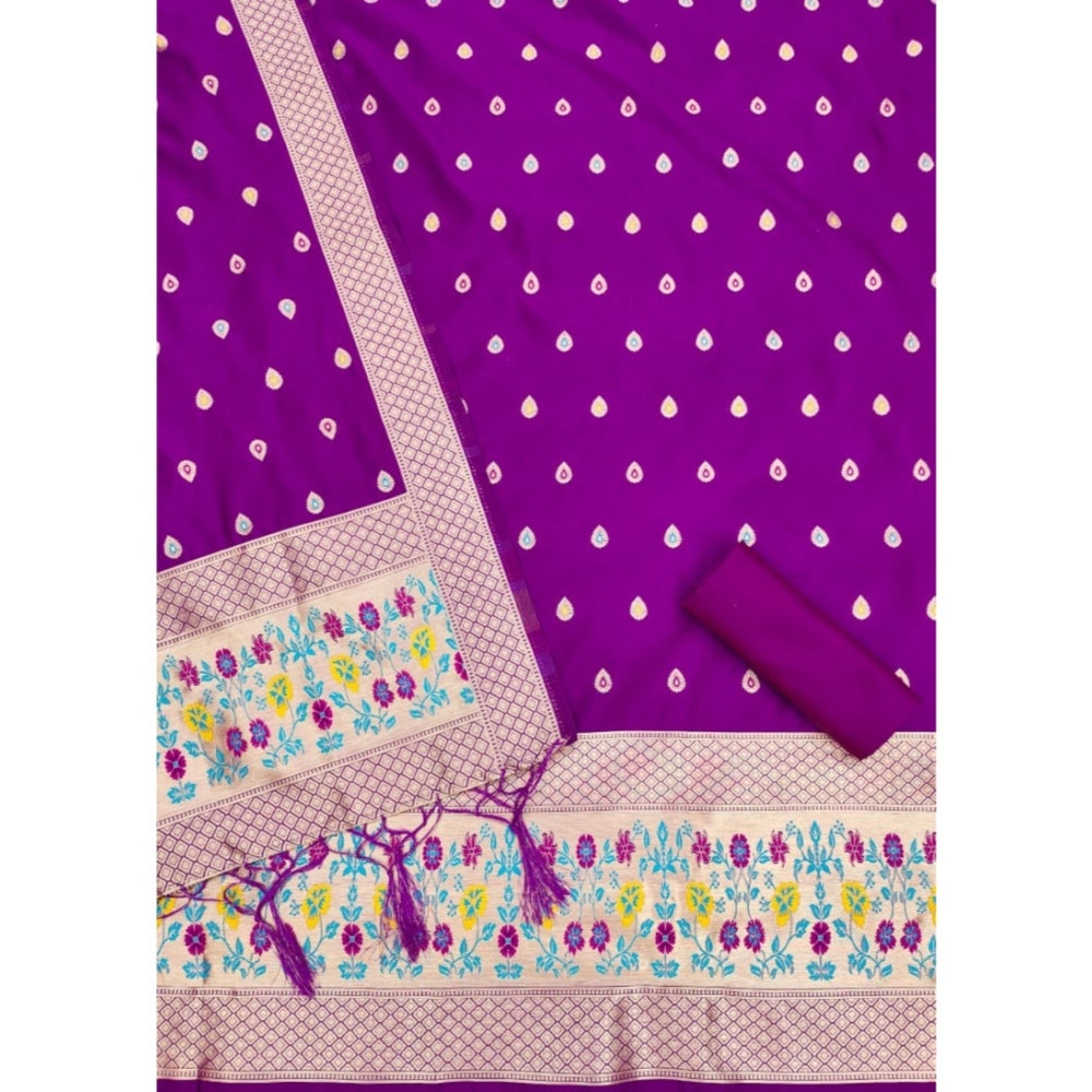 Women's Banarasi Silk Printed Unstitched Salwar Suit Material — Purple · Prle