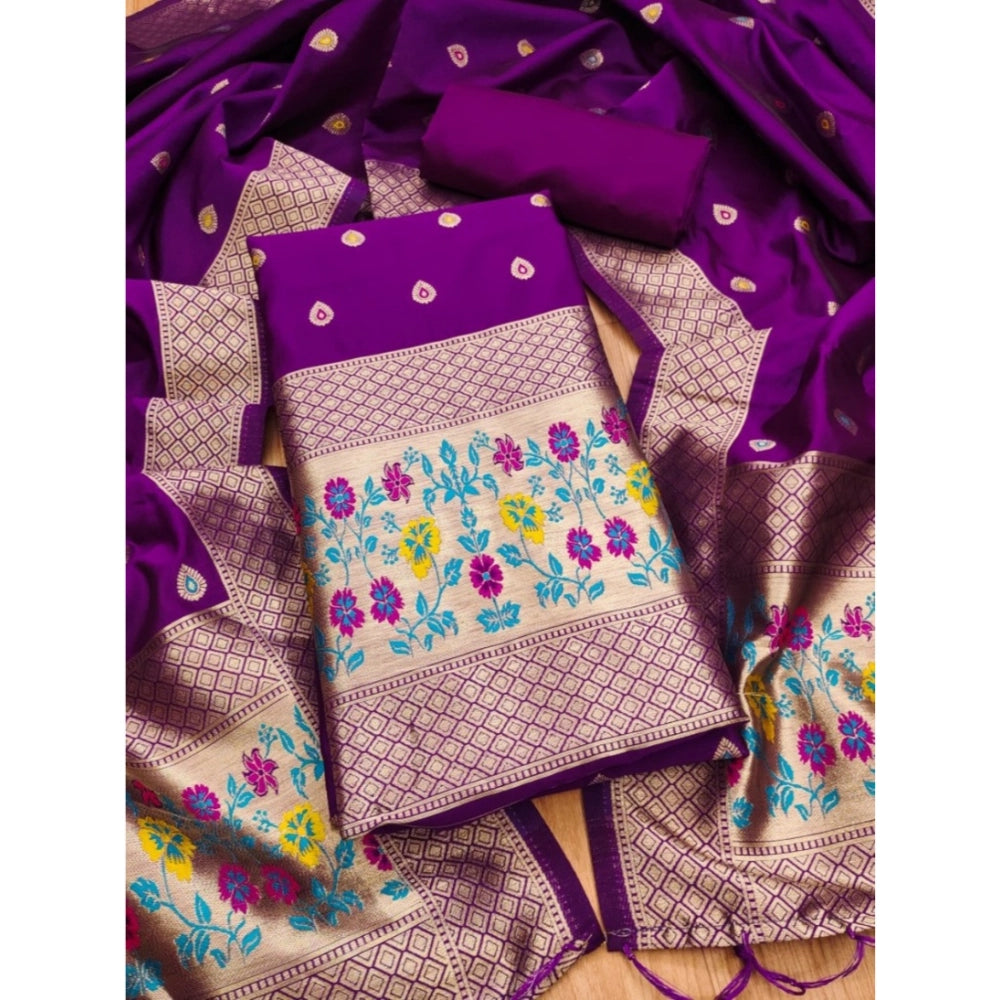 Women's Banarasi Silk Printed Unstitched Salwar Suit Material — Purple · Prle