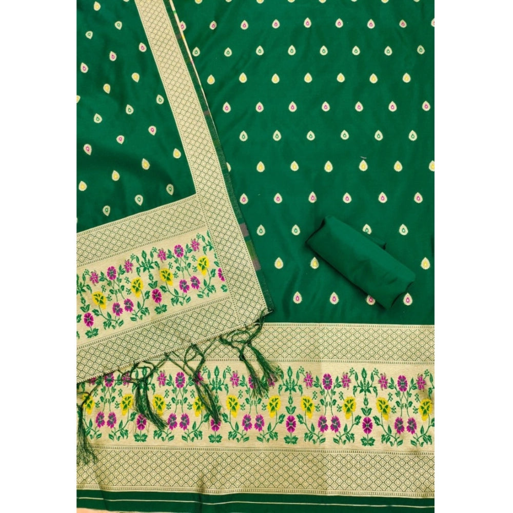 Women's Banarasi Silk Printed Unstitched Salwar Suit Material — Bottle Green · 5_BG