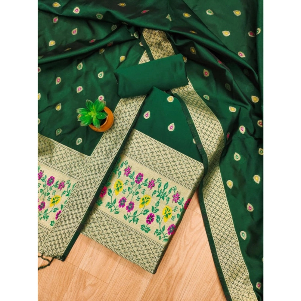 Women's Banarasi Silk Printed Unstitched Salwar Suit Material — Bottle Green · 5_BG