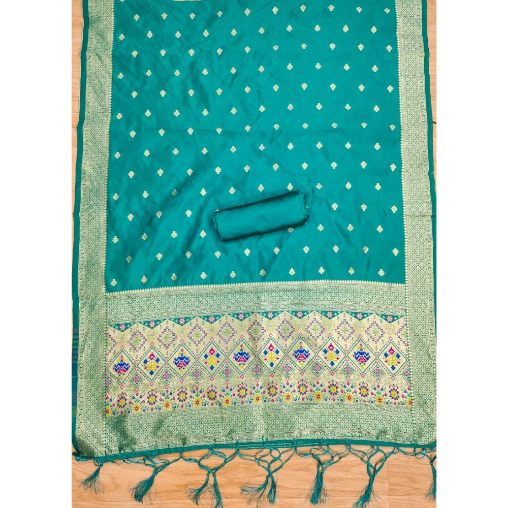 Women's Banarasi Silk Printed Unstitched Salwar Suit Material — Rama · 4_Rm