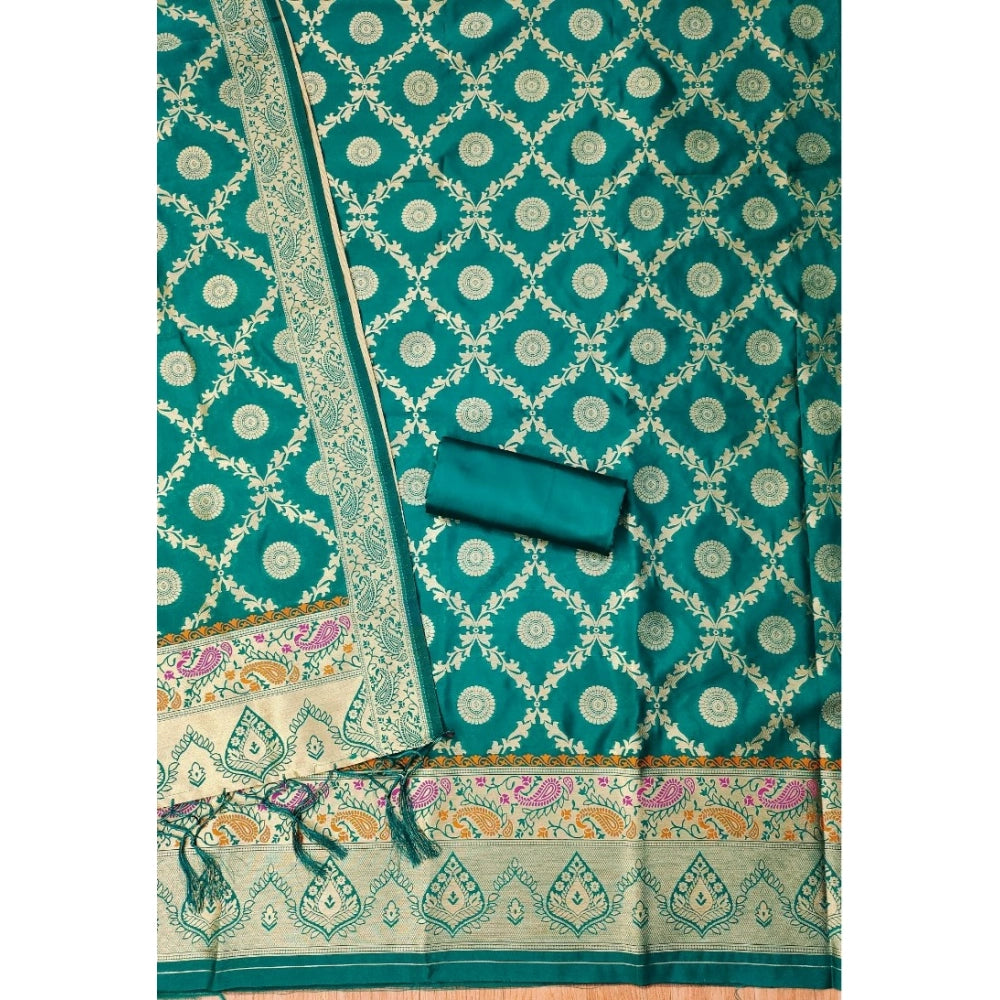 Women's Banarasi Silk Printed Unstitched Salwar Suit Material — Rama · 8_Rm