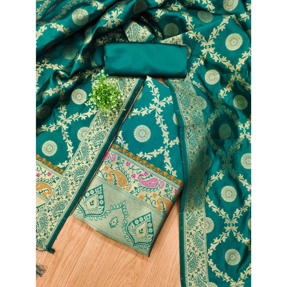 Women's Banarasi Silk Printed Unstitched Salwar Suit Material — Rama · 8_Rm