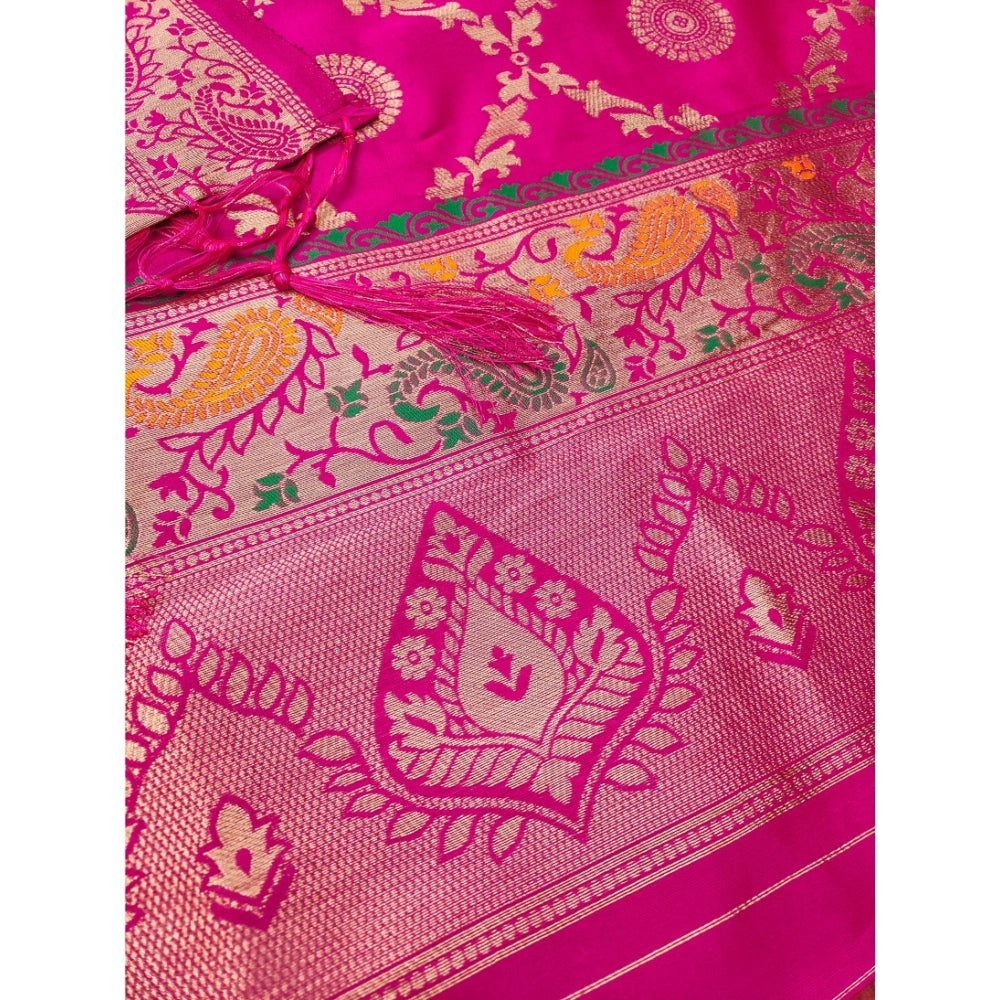 Women's Banarasi Silk Printed Unstitched Salwar Suit Material — Pink · _Pnk