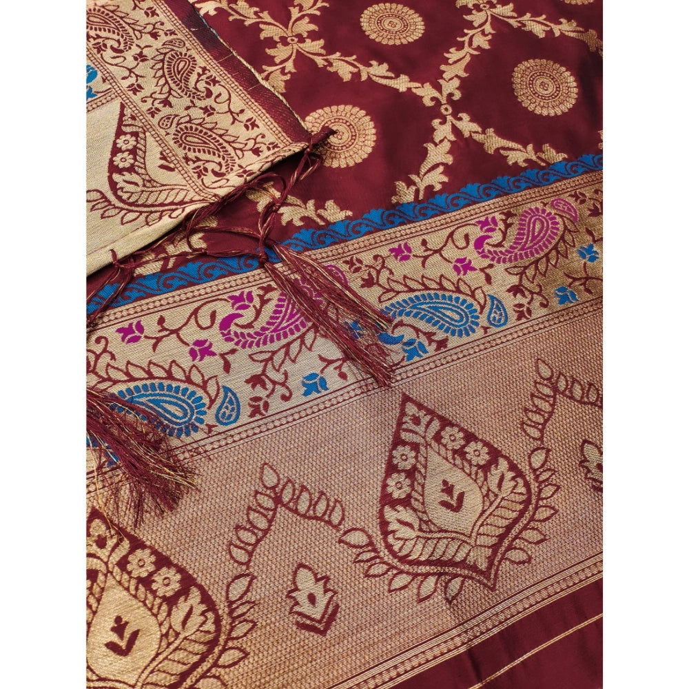 Women's Banarasi Silk Printed Unstitched Salwar Suit Material — Maroon · Mron