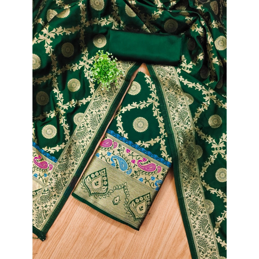 Women's Banarasi Silk Printed Unstitched Salwar Suit Material — Bottle Green · 8_BG