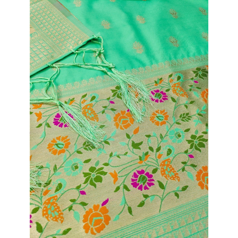 Women's Banarasi Silk Printed Unstitched Salwar Suit Material — Sea Green · SGrn