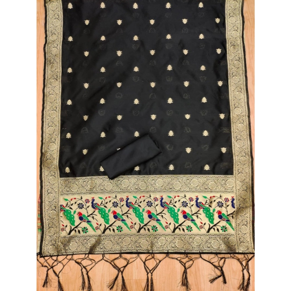 Women's Banarasi Silk Printed Unstitched Salwar Suit Material — Black · _Blk