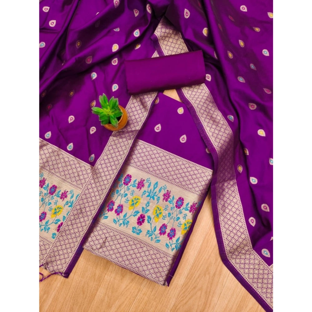 Women's Banarasi Silk Printed Unstitched Salwar Suit Material — Purple · Prle