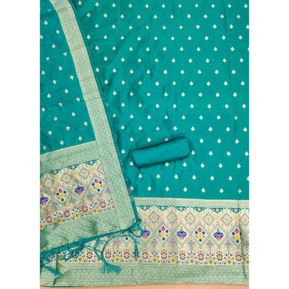 Women's Banarasi Silk Printed Unstitched Salwar Suit Material — Rama · 4_Rm