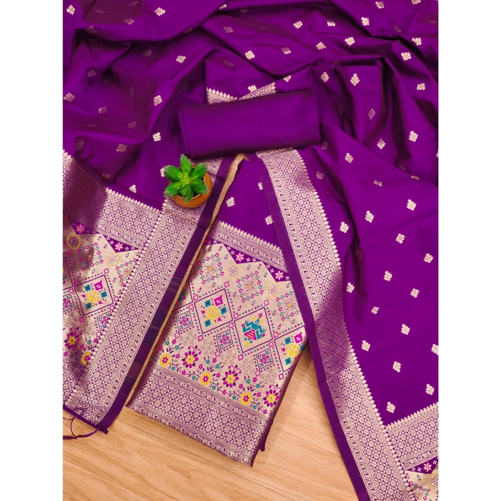 Women's Banarasi Silk Printed Unstitched Salwar Suit Material — Purple · Prle