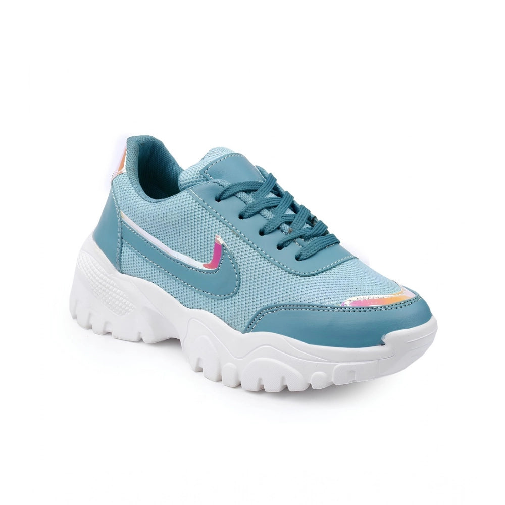 Women's Casual Mesh Printed Lace-Ups Shoes — Blue