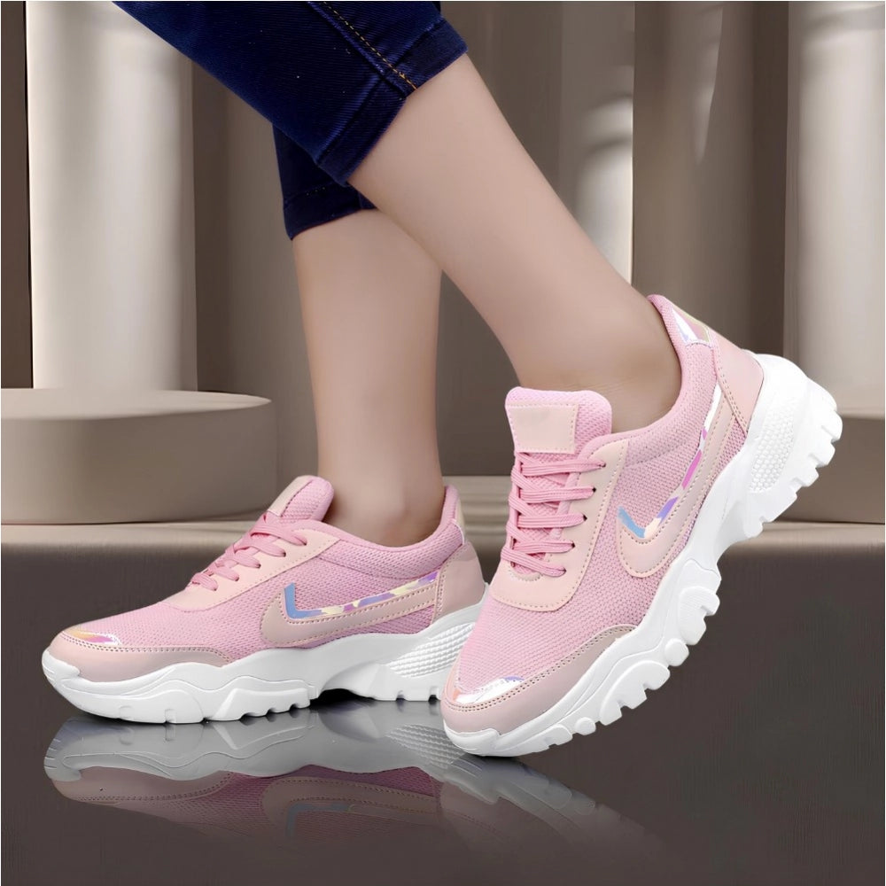 Women's Casual Mesh Printed Lace-Ups Shoes — Pink · nk_3