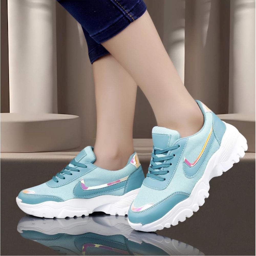 Women's Casual Mesh Printed Lace-Ups Shoes — Blue