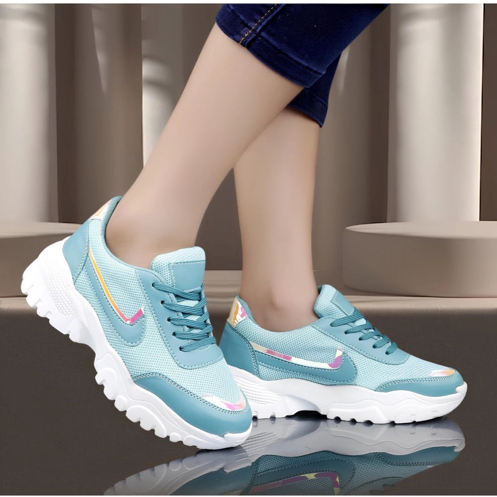 Women's Casual Mesh Printed Lace-Ups Shoes — Blue
