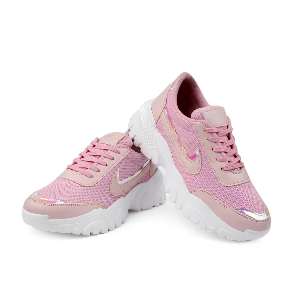 Women's Casual Mesh Printed Lace-Ups Shoes — Pink · nk_3