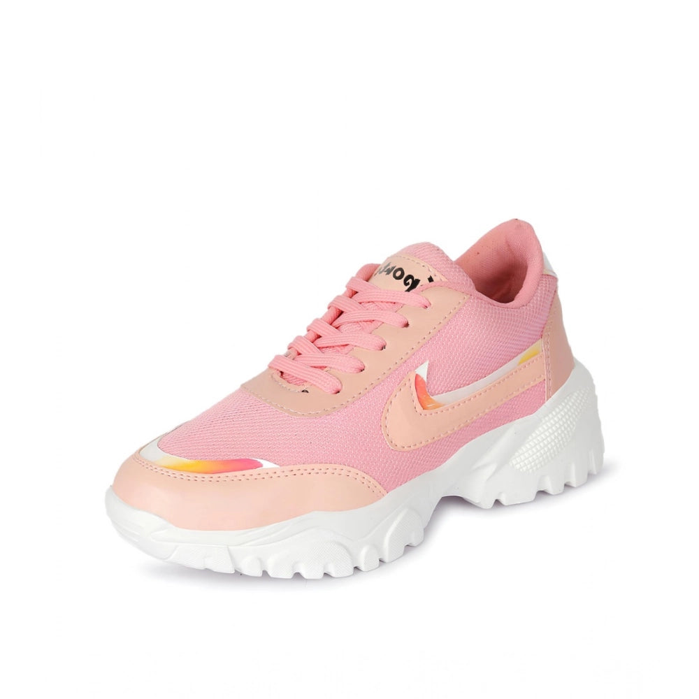 Women's Casual Mesh Printed Lace-Ups Shoes — Pink · nk_3