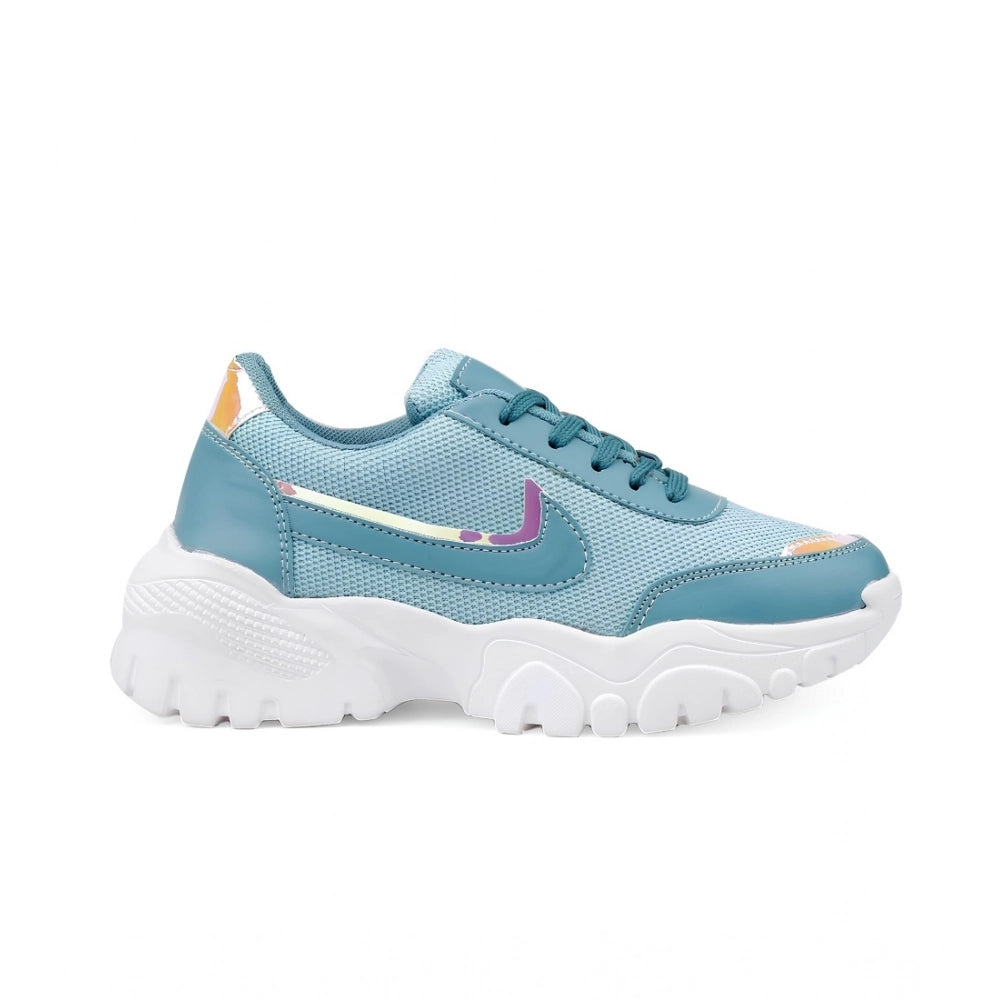 Women's Casual Mesh Printed Lace-Ups Shoes — Blue