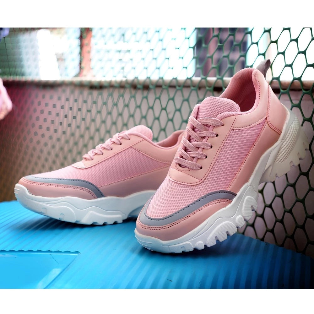 Women's Casual Mesh Printed Lace-Ups Shoes — Pink · nk_3