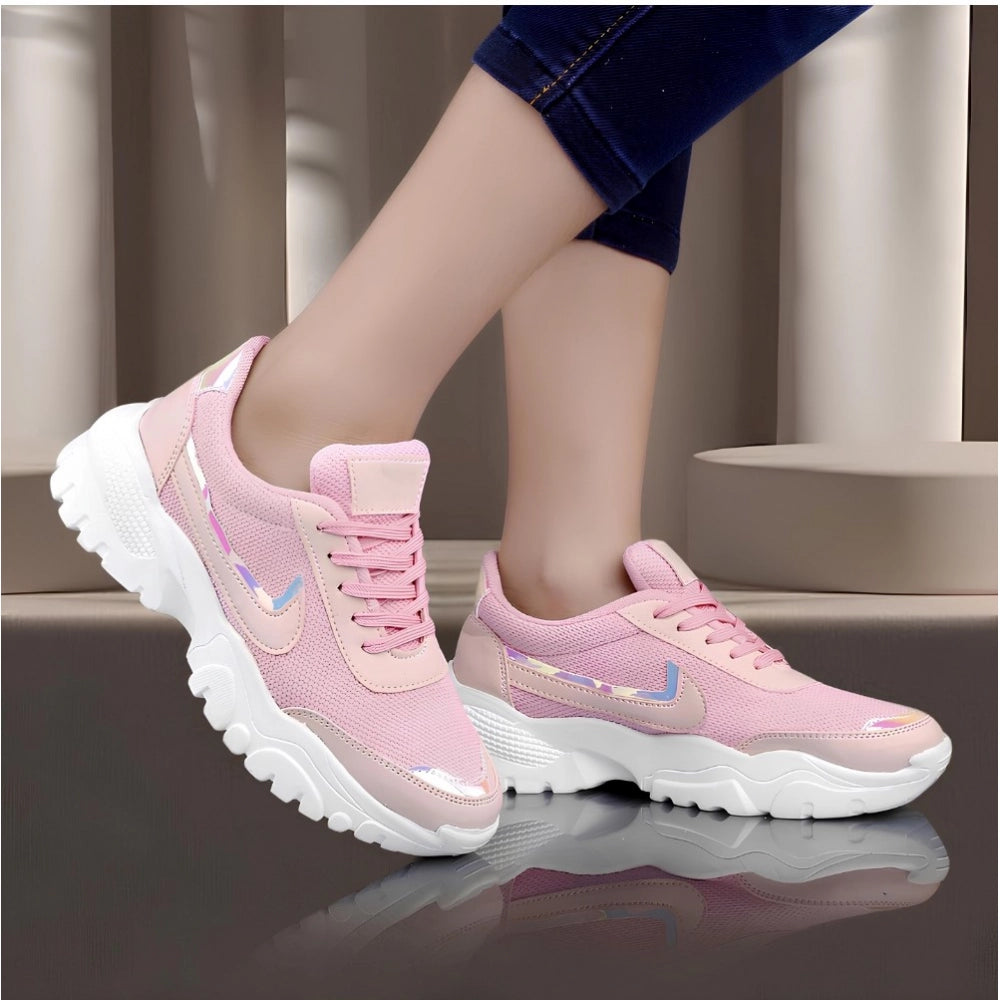 Women's Casual Mesh Printed Lace-Ups Shoes — Pink · nk_3
