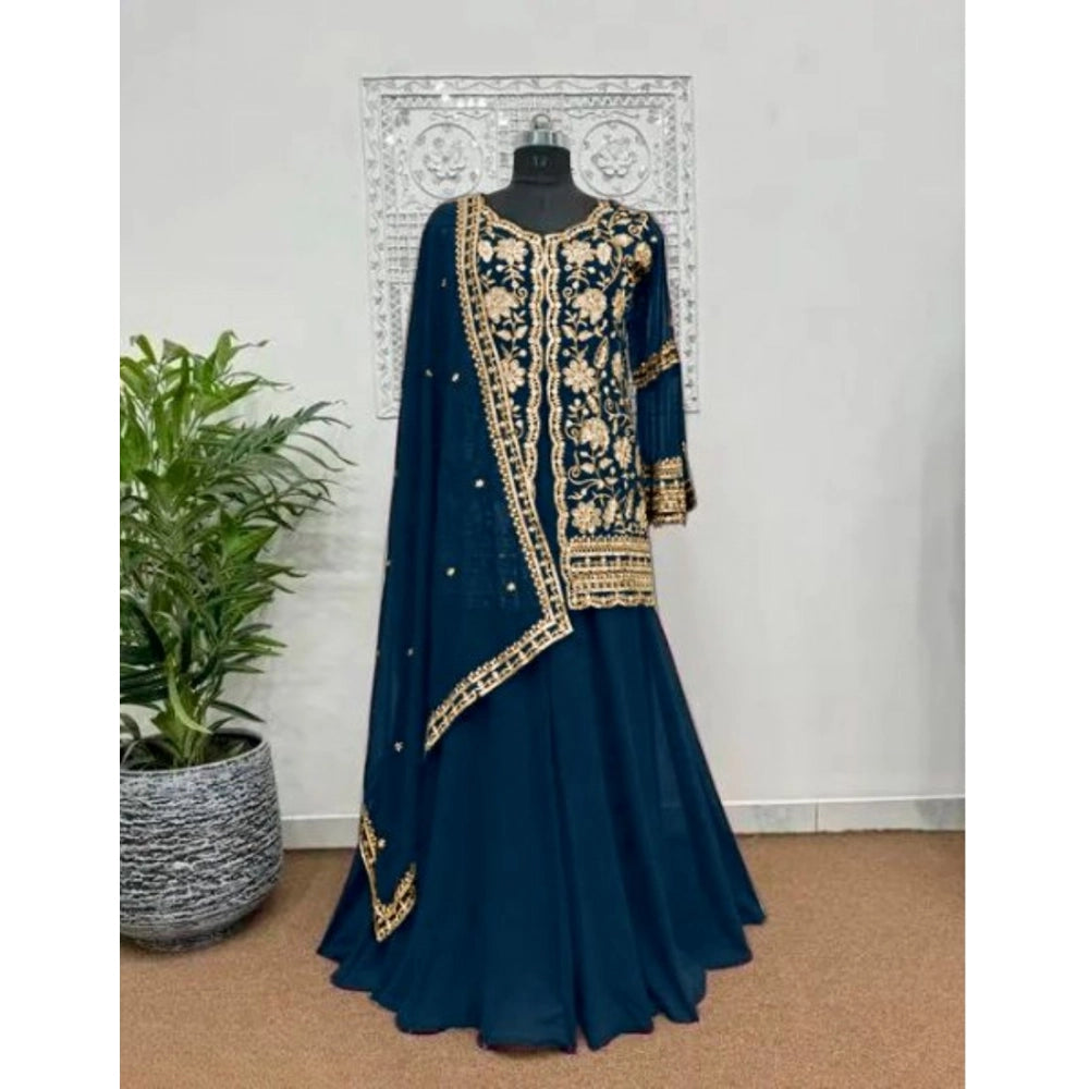 Women's Georgette Embroidery 3-4th Sleeve V-Neck Kurti — Morpich