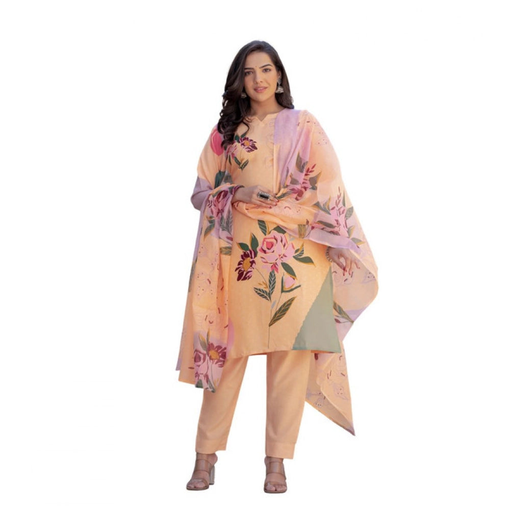 Women's Cotton Blend Printed Kurti — Orange