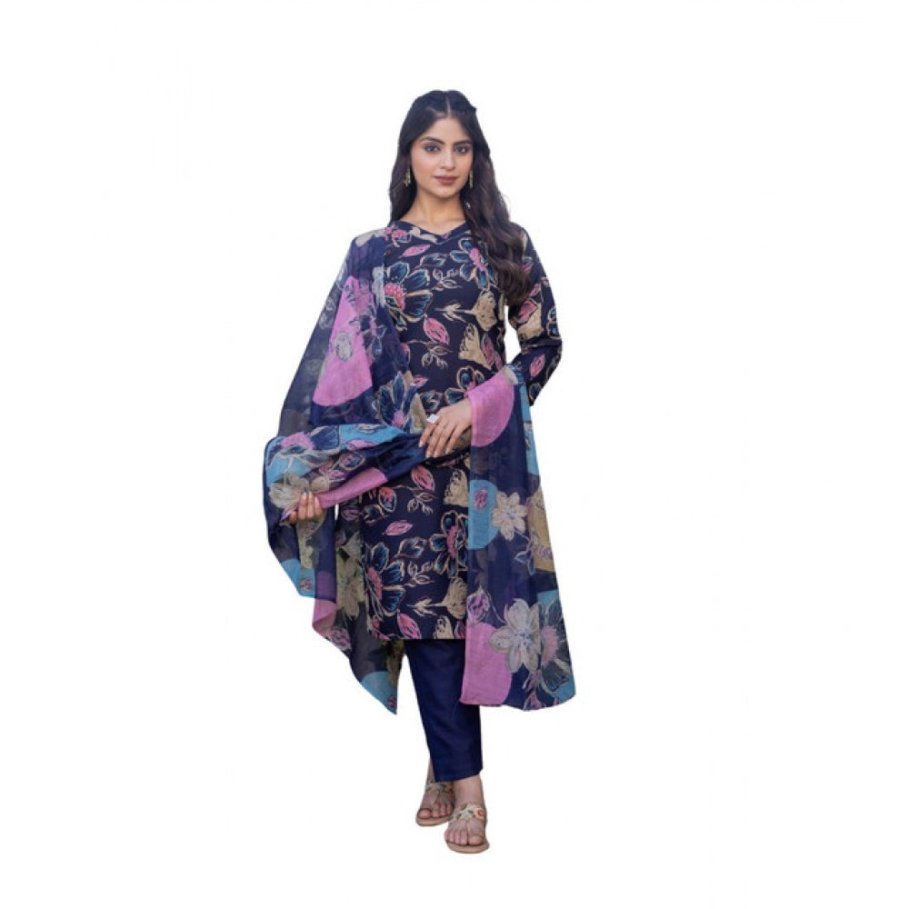 Women's Cotton Blend Printed Kurti — Navyblue