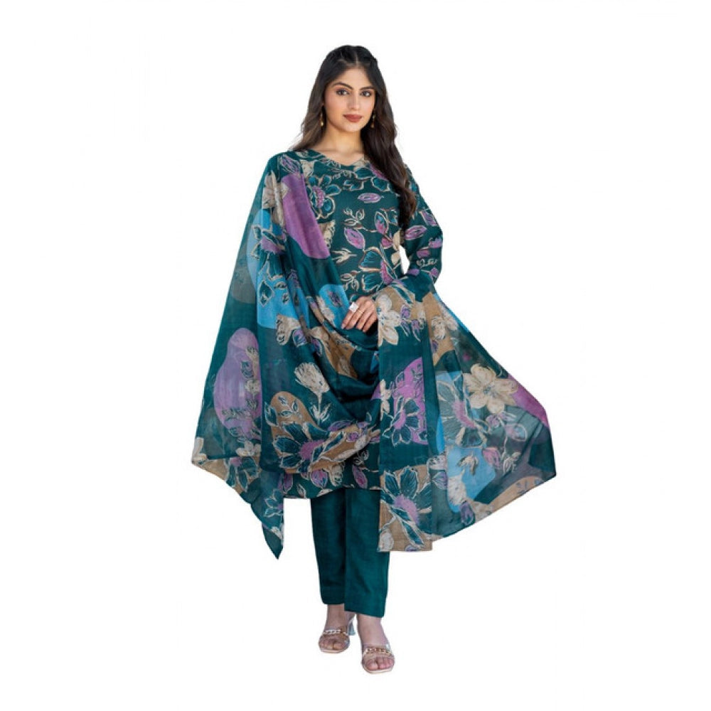 Women's Cotton Blend Printed Kurti — Rama