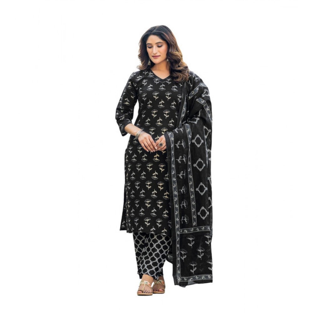 Women's Cotton Blend Printed Kurti — Black