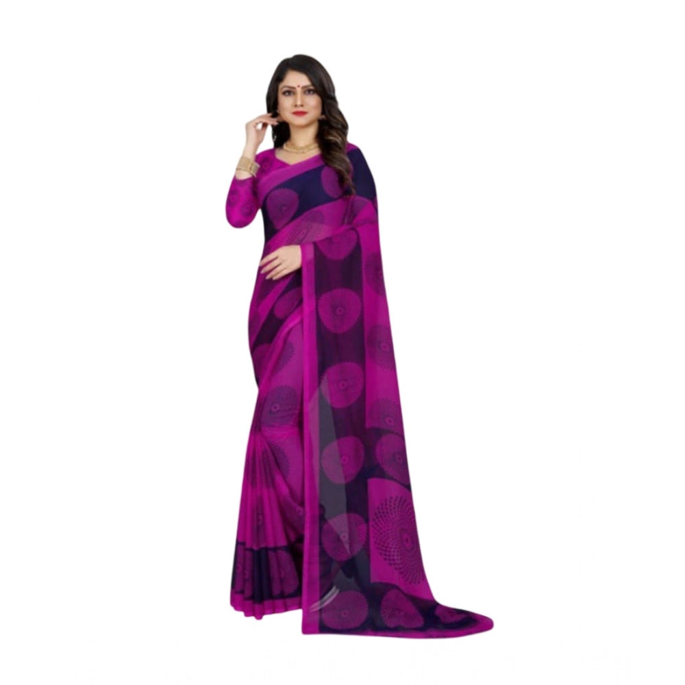 Women's Georgette Printed Saree — Purple · 1004