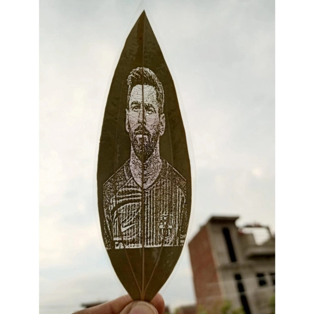 Custom Engraved Leaf Art – Football Player Portrait On