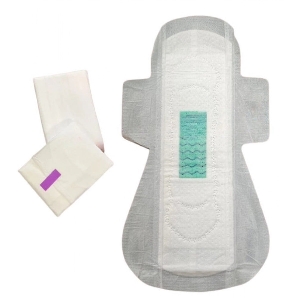 Pack Of_12 Pcs Cotton Green Wave Anion Sanitary Pads — White