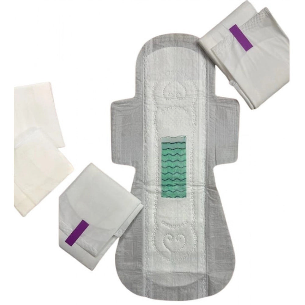 Pack Of_12 Pcs Cotton Green Wave Anion Sanitary Pads — White
