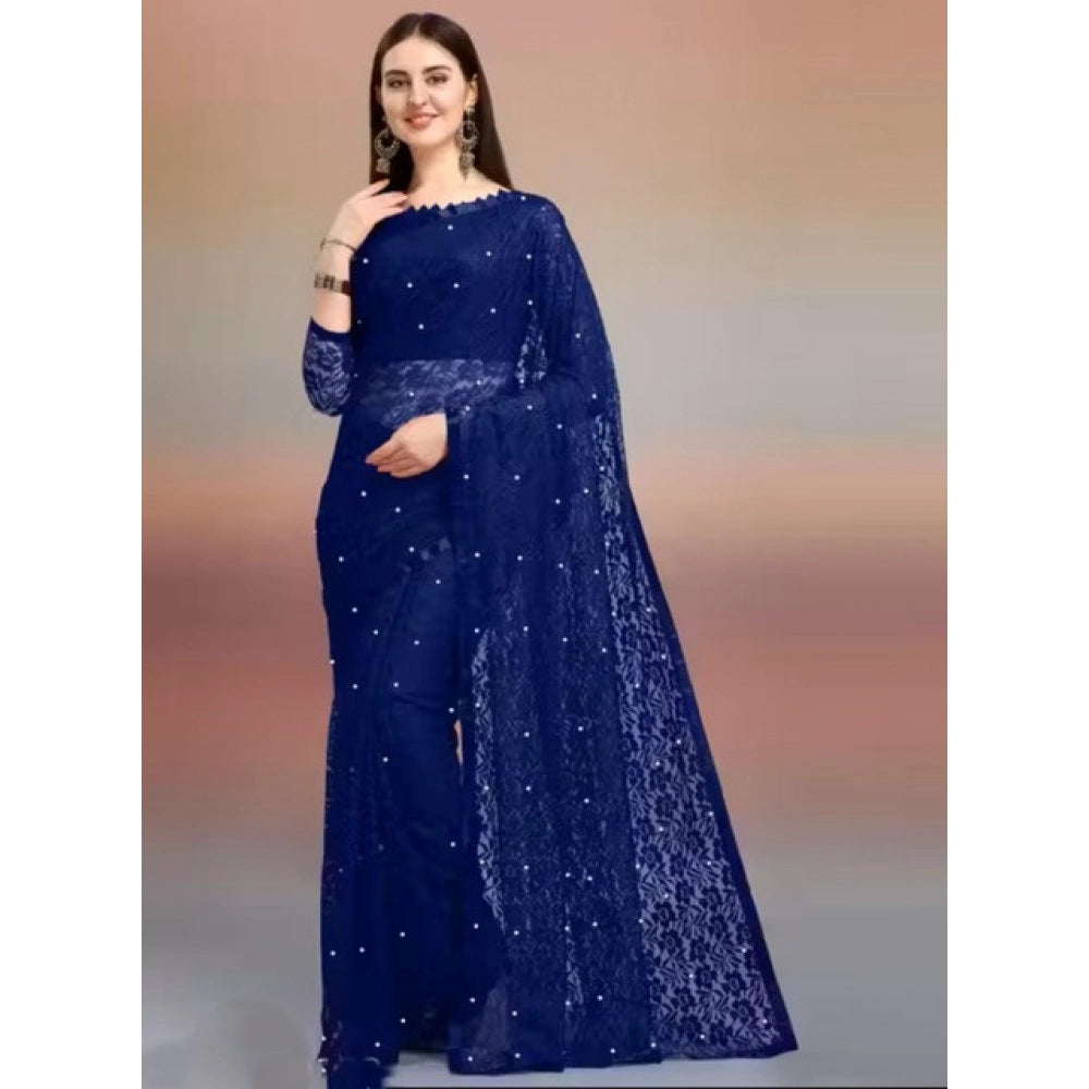 Women's Net Self Design Saree — Navy Blue