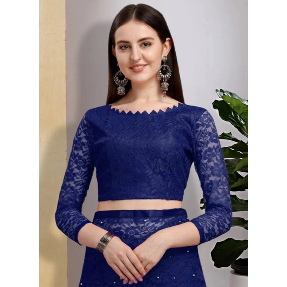 Women's Net Self Design Saree — Navy Blue