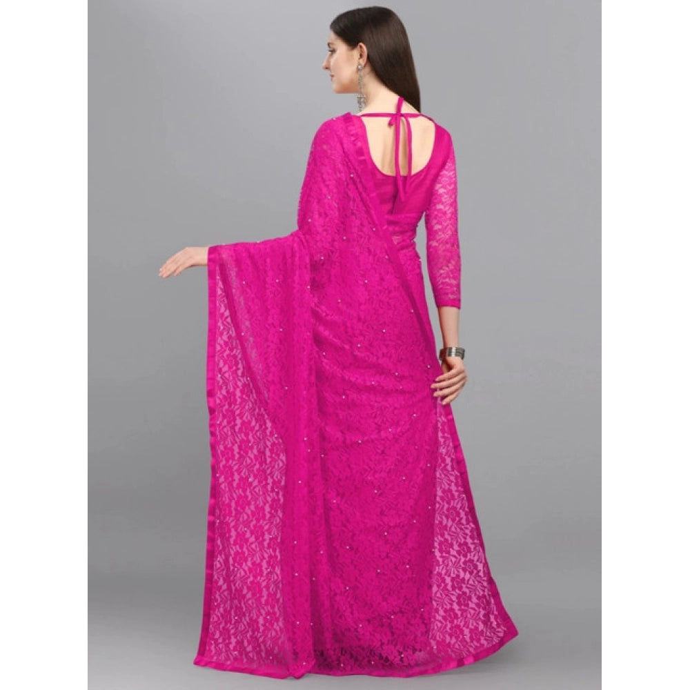 Women's Net Self Design Saree — Rani